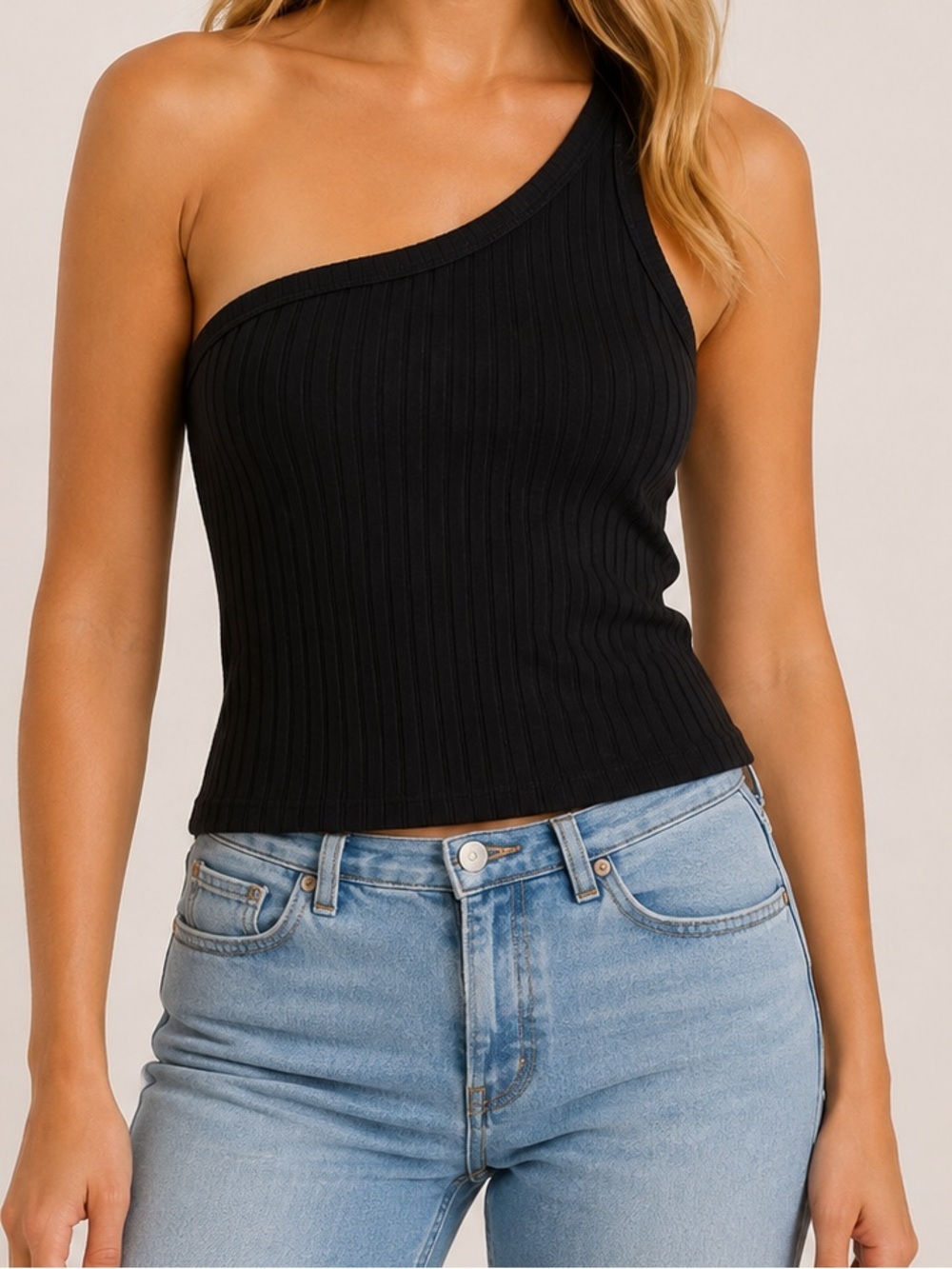American Eagle Ribbed One Shoulder Black Top Women’s Medium Going Out Top Party